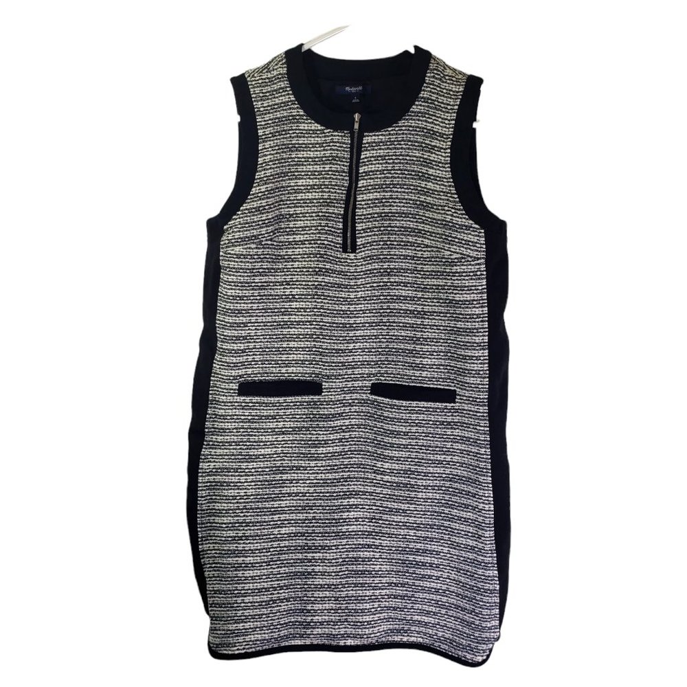 Madewell Size 4 Black and White Stripe Bodycon 1/4 Zip Sleeveless Dress